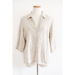 Grace Elements Womens Linen Top Size 16W Beige Minimalist‎ Lagenlook Coastal